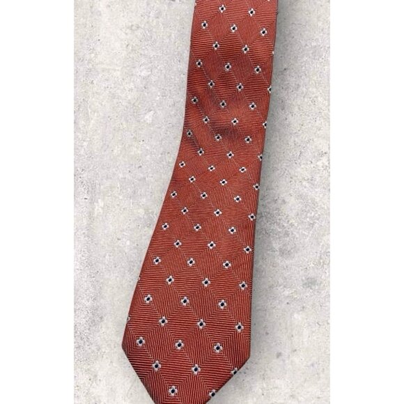HUDSON ROOM Silk Tie ITALY XL Salmon Geometric Floral W:3" EUC - Picture 5 of 5